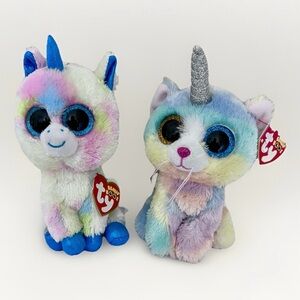 TY Beanie Boos 6" HEATHER Cat NWT, 6" Blitz NWT Caticorn Unicorn Pastel Tye Dyed